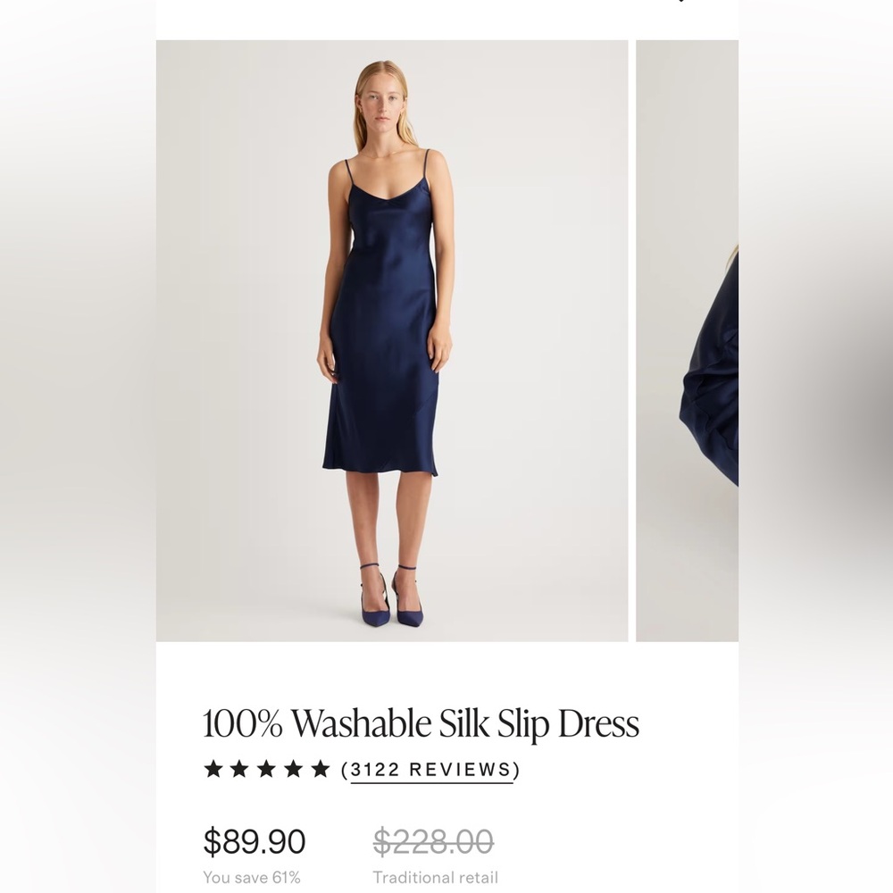 Quince Navy Sleeveless V-Neck Slip Dress